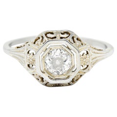 Art Deco 0.36 Carat Diamond 18 Karat White Gold Engagement Ring