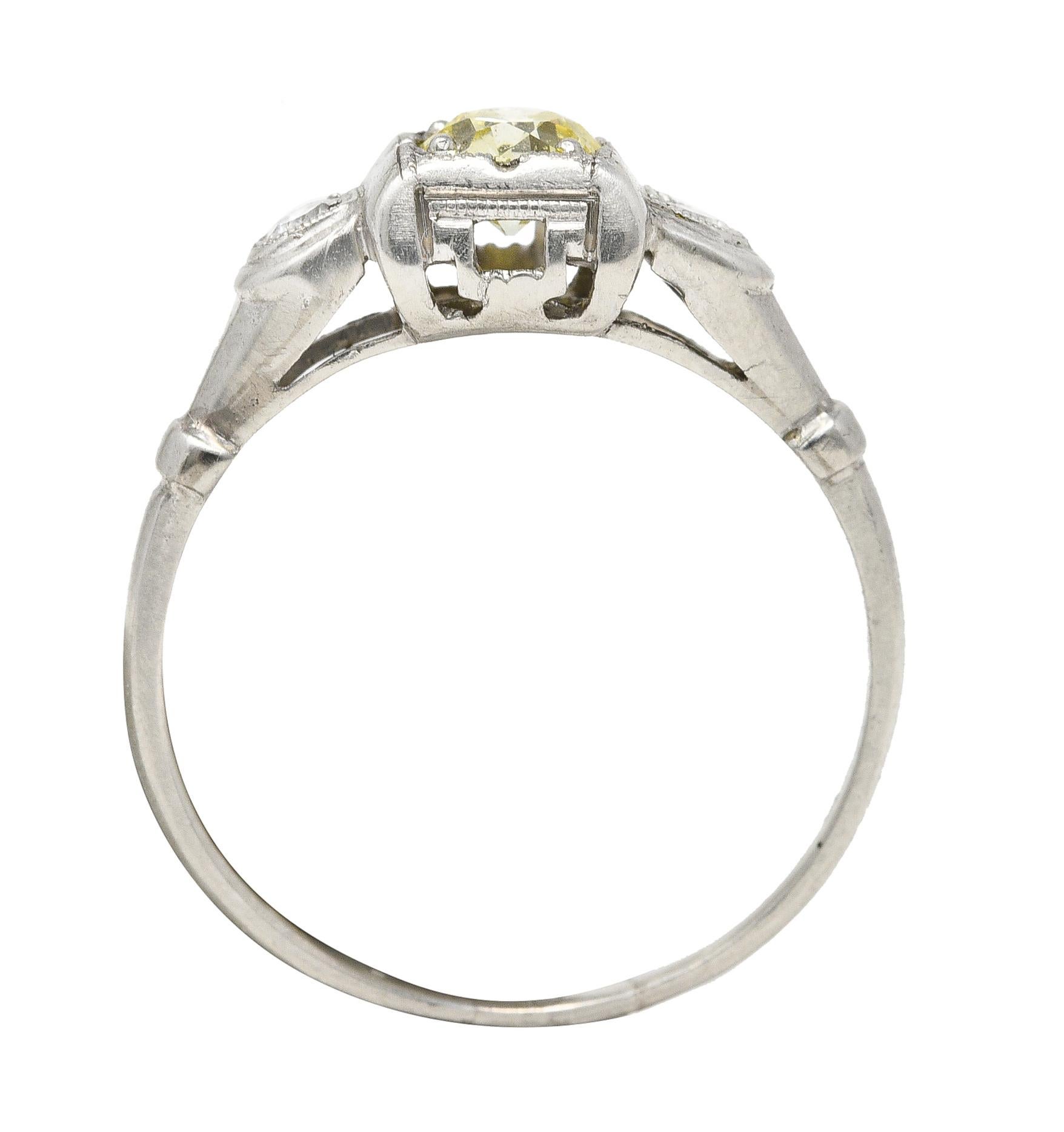 Art Deco 0.36 Carat Fancy Yellow Diamond Platinum Engagement Ring 1