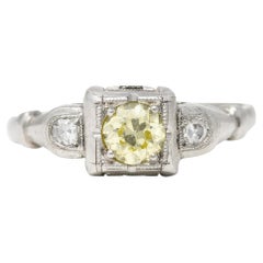 Art Deco 0.36 Carat Fancy Yellow Diamond Platinum Engagement Ring
