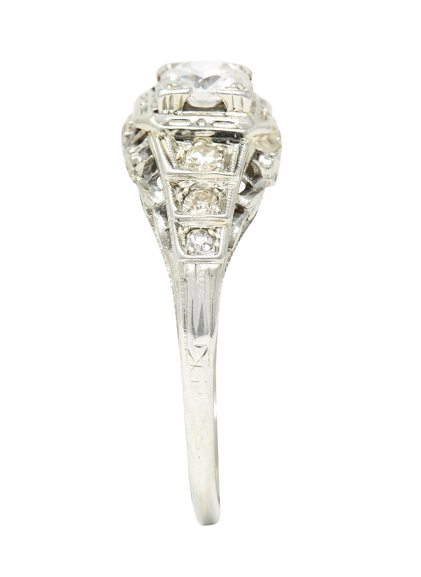 Art Deco 0.36 Carats European Cut Diamond 18 Karat White Gold Engagement Ring 5