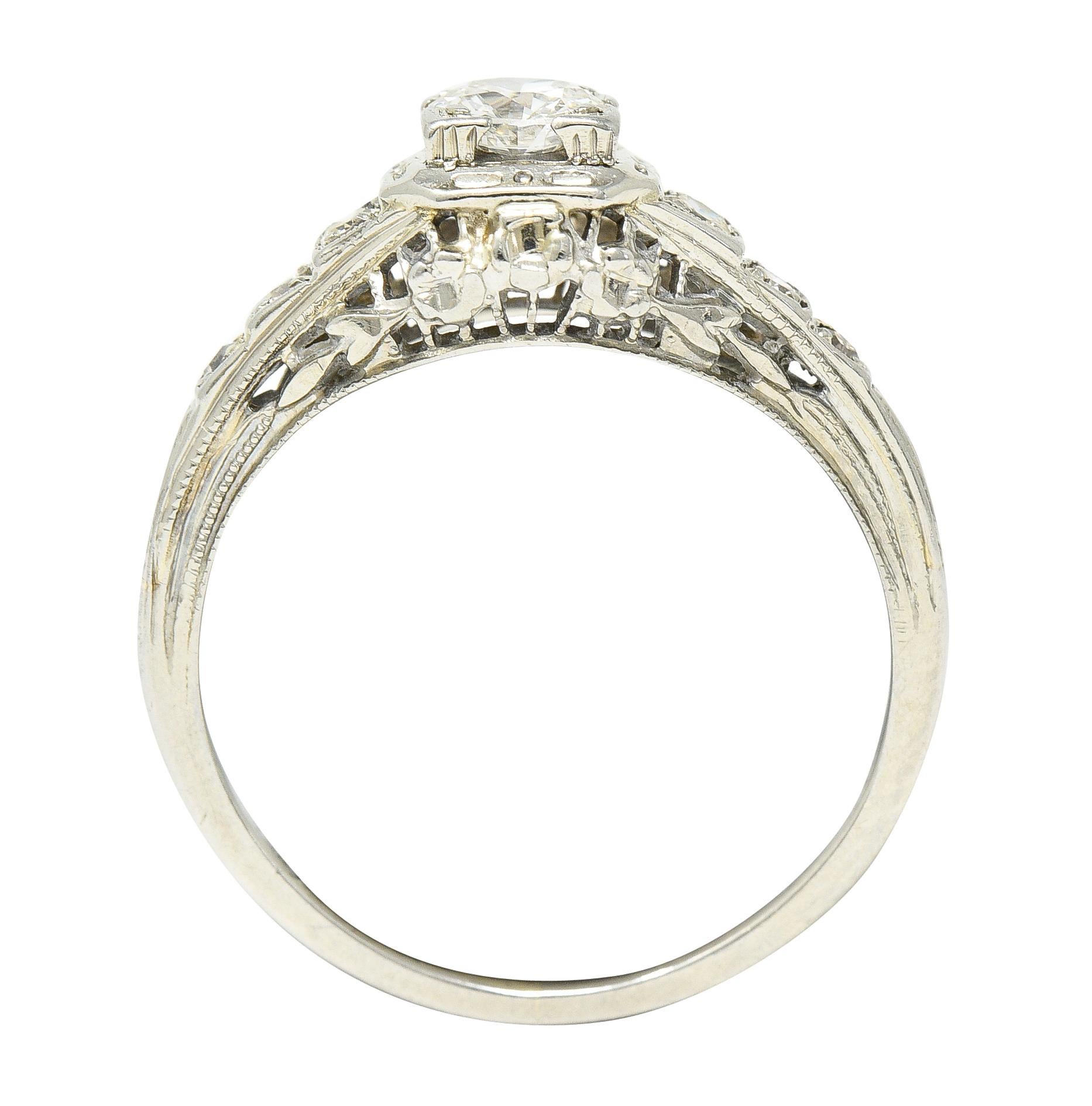 Art Deco 0.36 Carats European Cut Diamond 18 Karat White Gold Engagement Ring 6