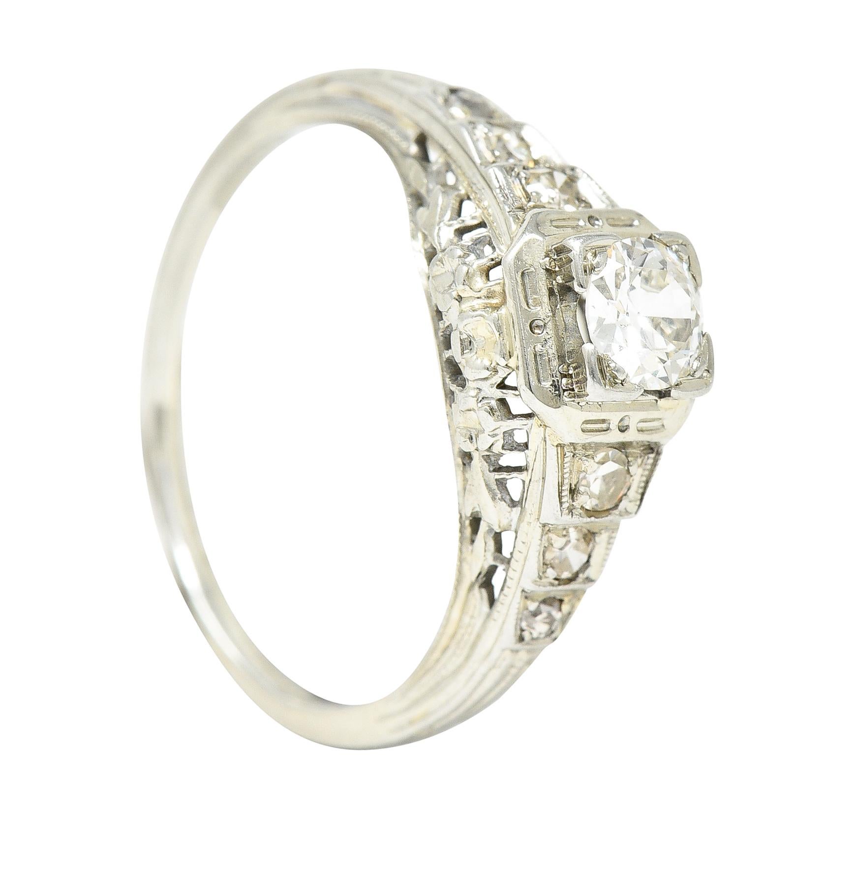 Art Deco 0.36 Carats European Cut Diamond 18 Karat White Gold Engagement Ring 7