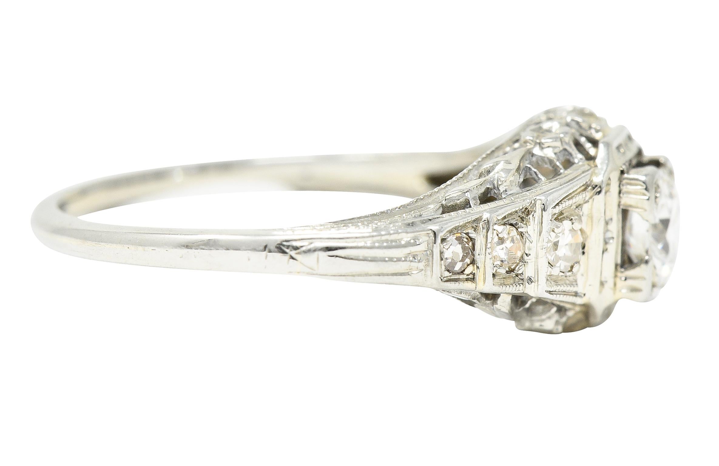 Old European Cut Art Deco 0.36 Carats European Cut Diamond 18 Karat White Gold Engagement Ring