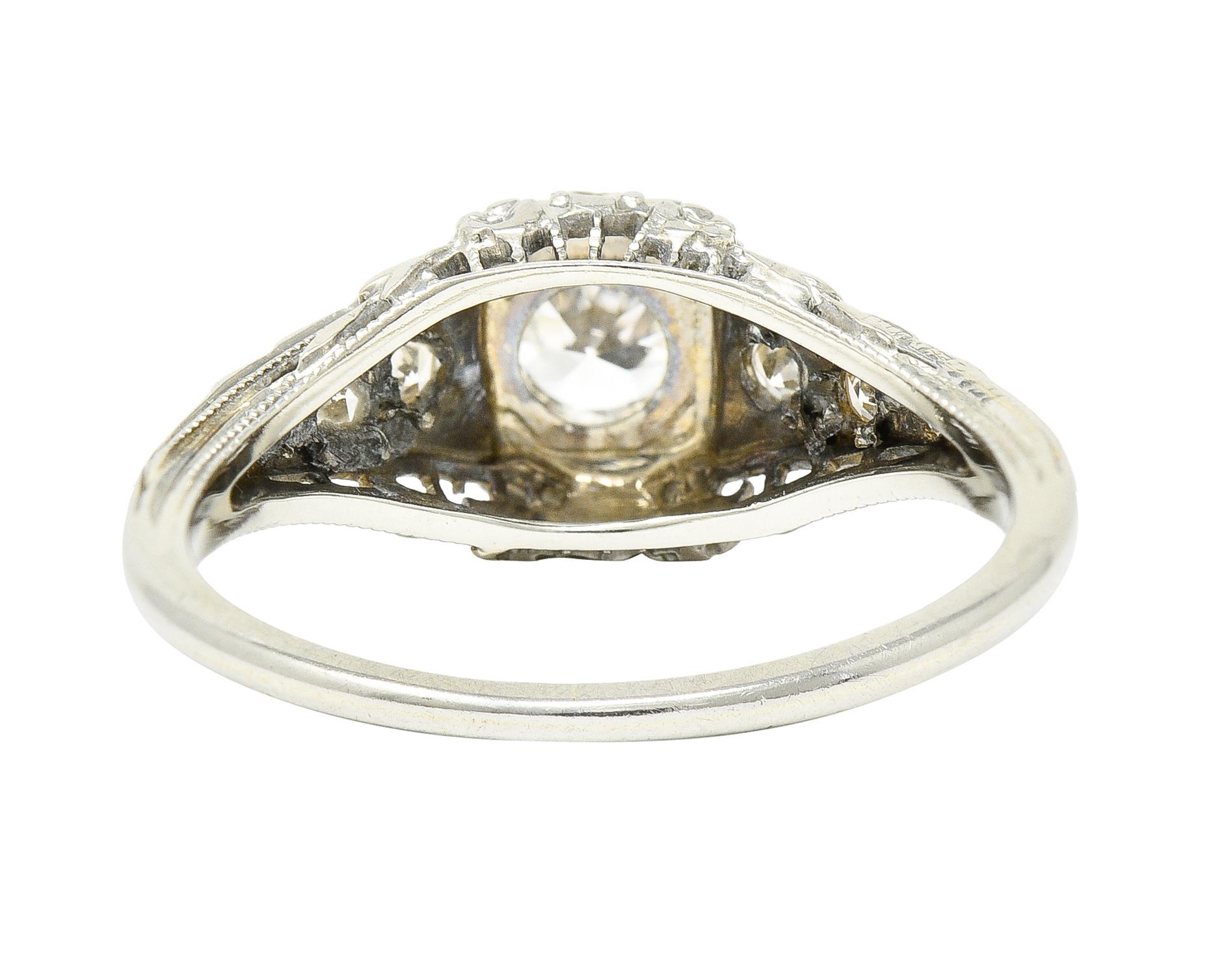 Art Deco 0.36 Carats European Cut Diamond 18 Karat White Gold Engagement Ring In Excellent Condition In Philadelphia, PA
