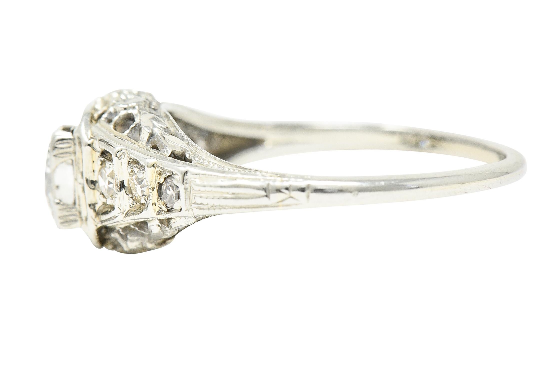 Women's or Men's Art Deco 0.36 Carats European Cut Diamond 18 Karat White Gold Engagement Ring