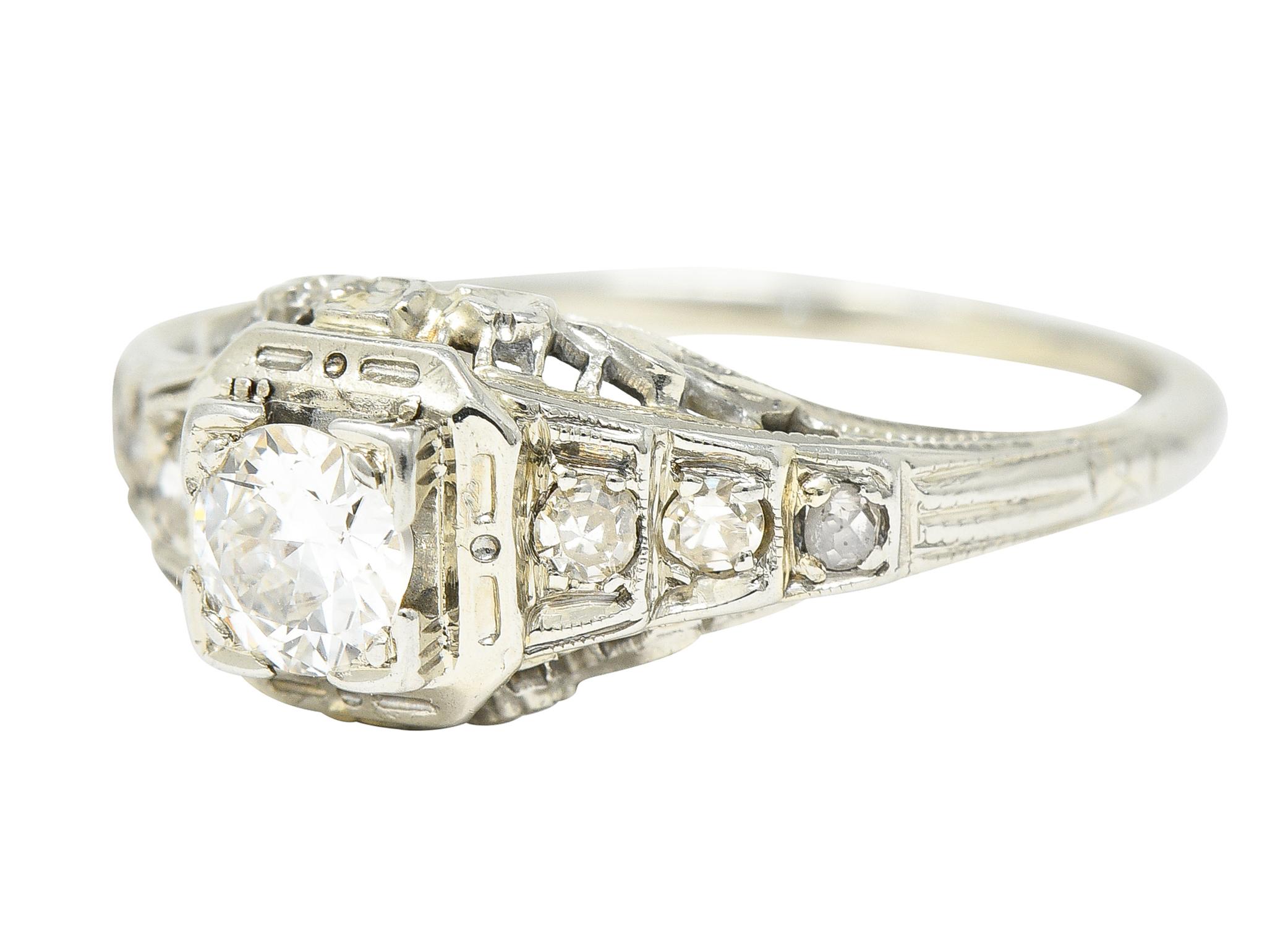 Art Deco 0.36 Carats European Cut Diamond 18 Karat White Gold Engagement Ring 1