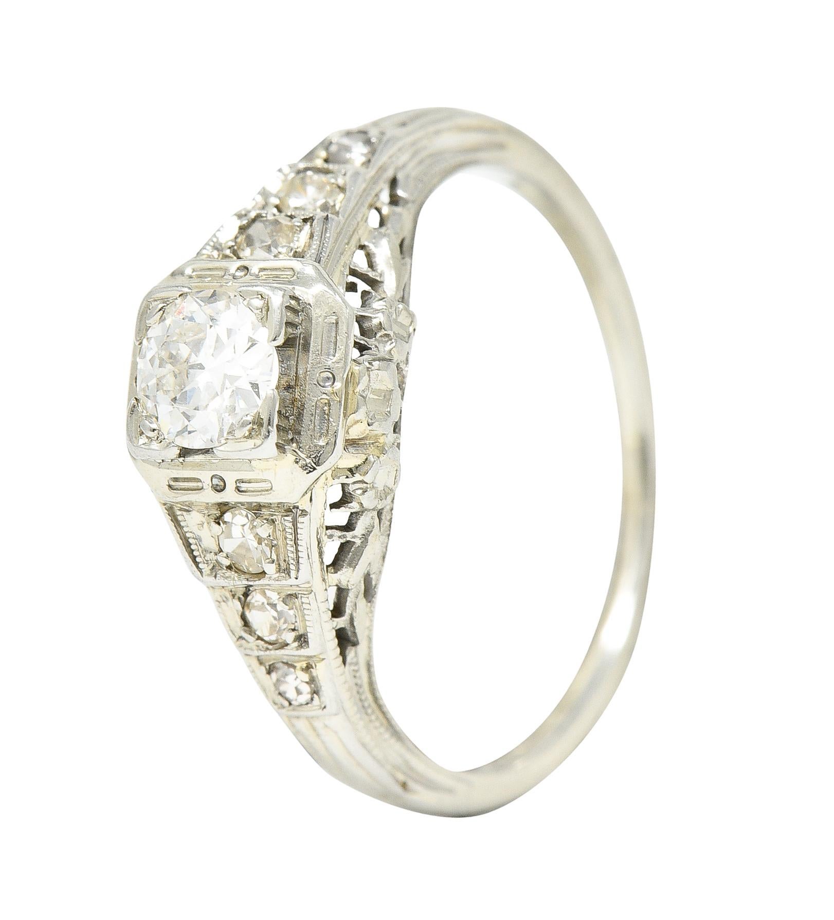 Art Deco 0.36 Carats European Cut Diamond 18 Karat White Gold Engagement Ring 3