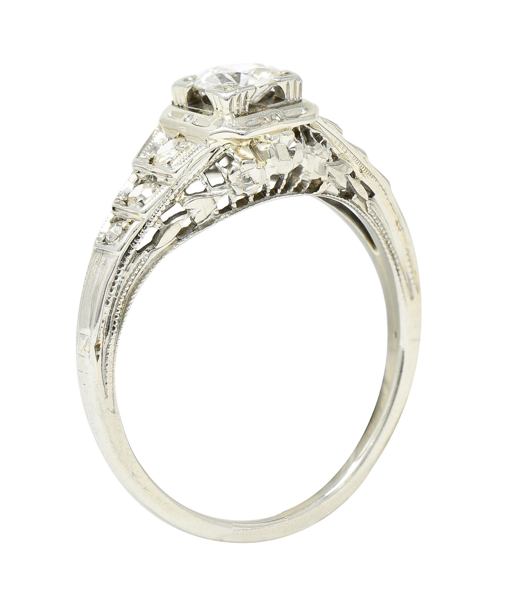 Art Deco 0.36 Carats European Cut Diamond 18 Karat White Gold Engagement Ring 4