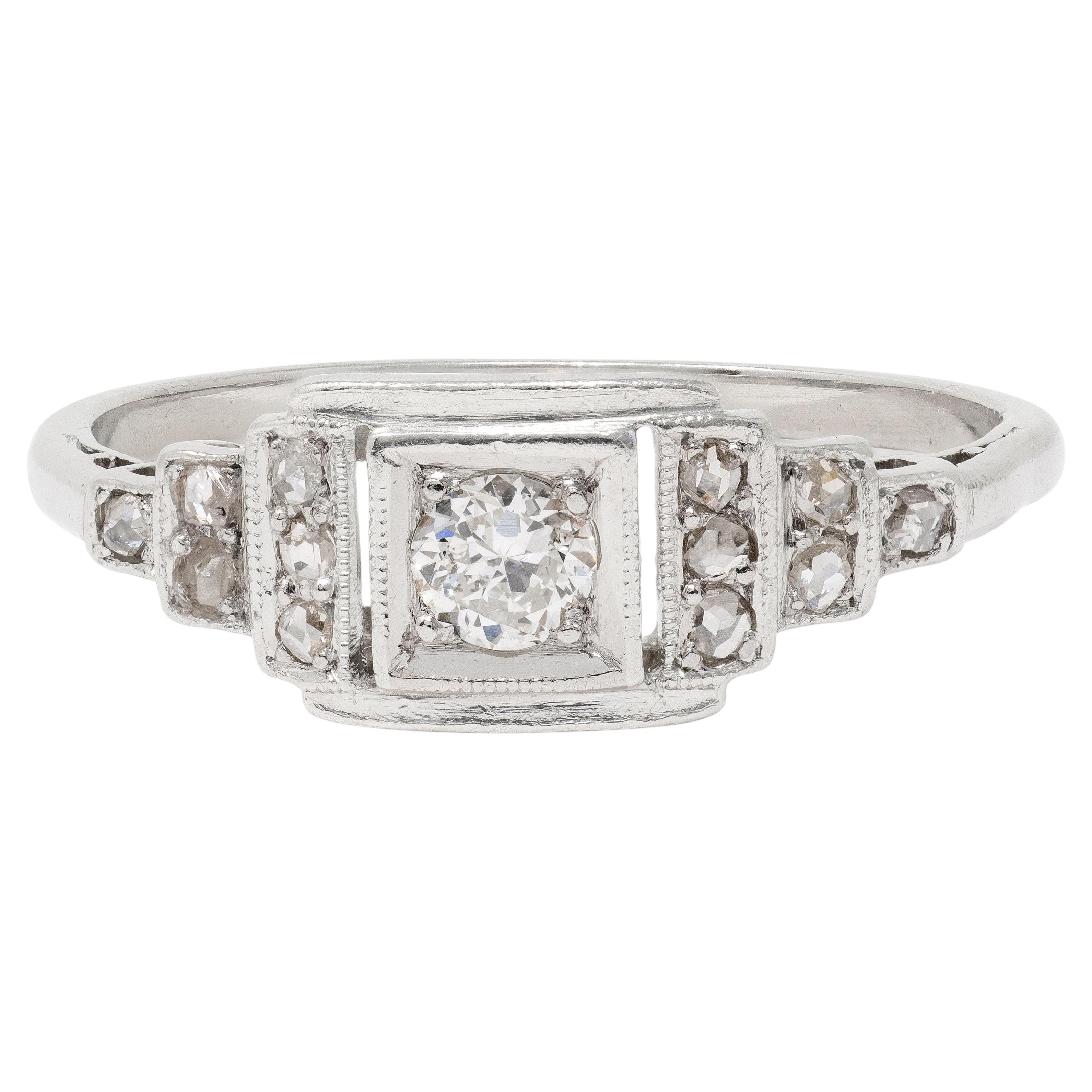 Art Deco 0.36 CTW Diamond Platinum Vintage Stepped Engagement Ring