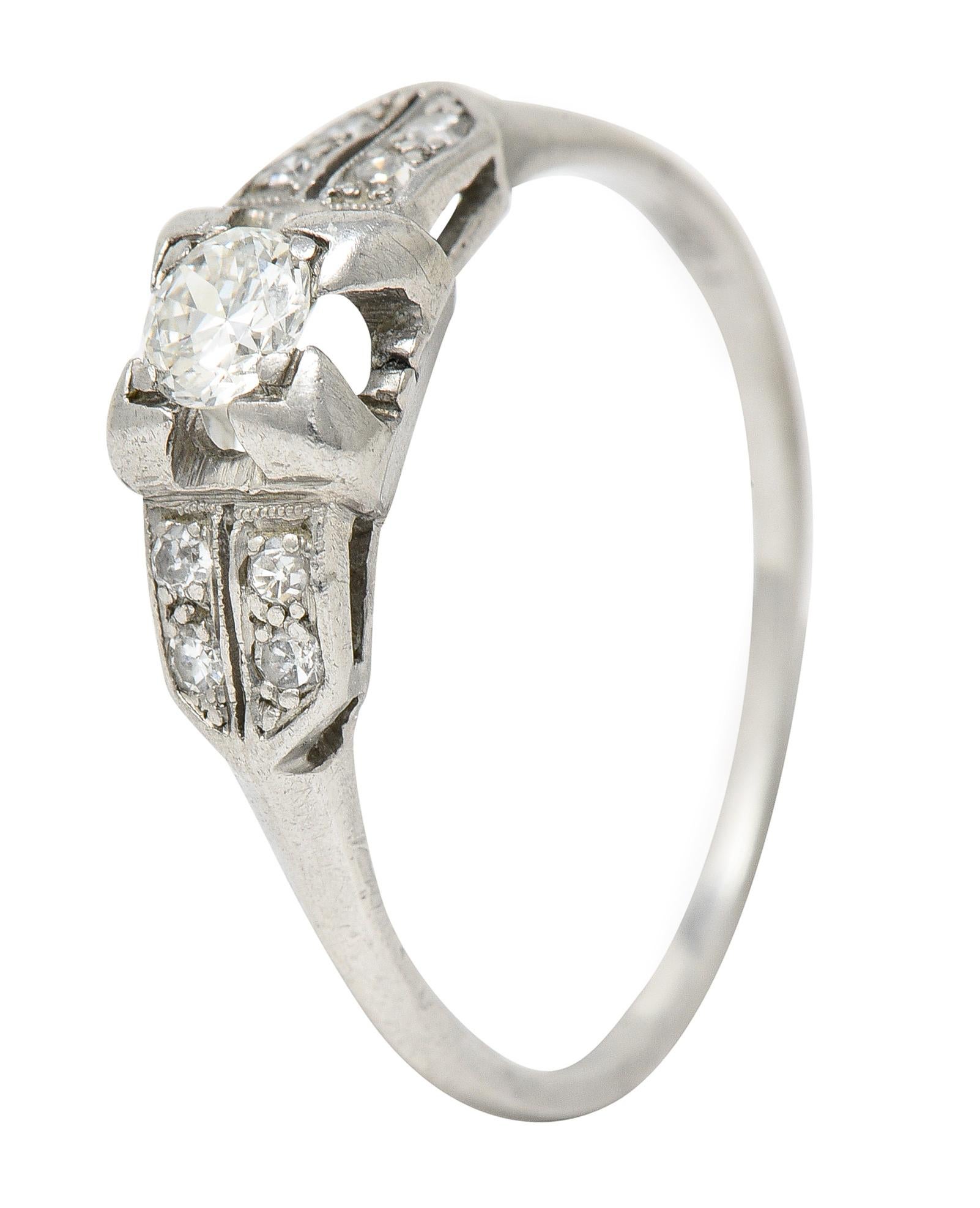 Art Deco 0.37 Carat Diamond Platinum Pyramidal Antique Engagement Ring For Sale 4