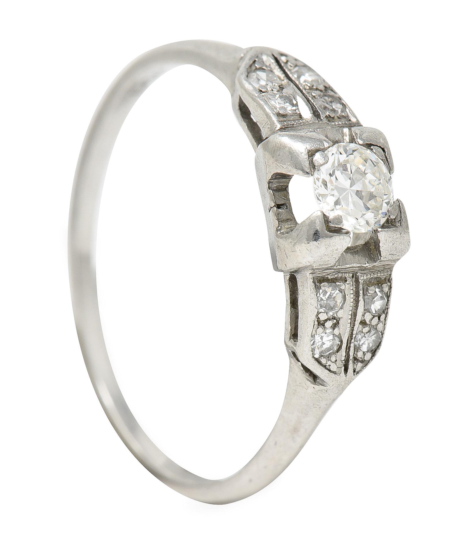 Art Deco 0.37 Carat Diamond Platinum Pyramidal Antique Engagement Ring For Sale 5