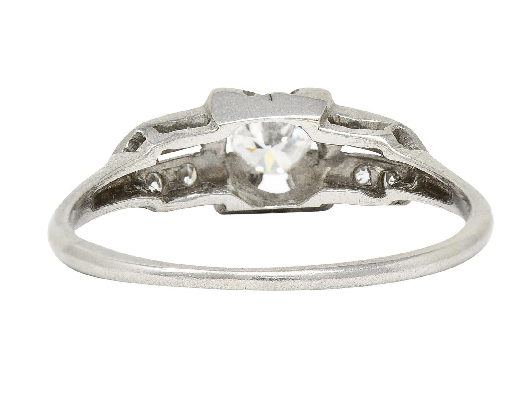 Round Cut Art Deco 0.37 Carat Diamond Platinum Pyramidal Antique Engagement Ring For Sale
