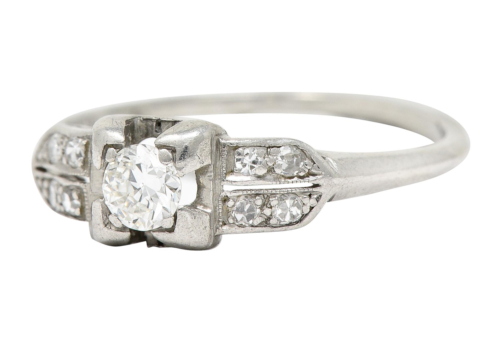 Women's or Men's Art Deco 0.37 Carat Diamond Platinum Pyramidal Antique Engagement Ring For Sale