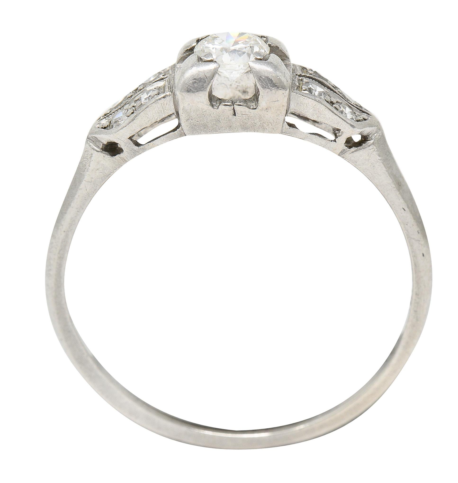 Art Deco 0.37 Carat Diamond Platinum Pyramidal Antique Engagement Ring For Sale 3
