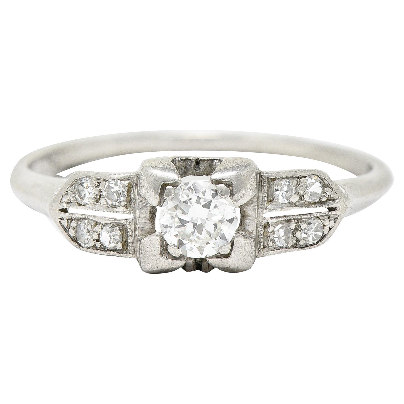 Art Deco 0.37 Carat Diamond Platinum Pyramidal Antique Engagement Ring For Sale