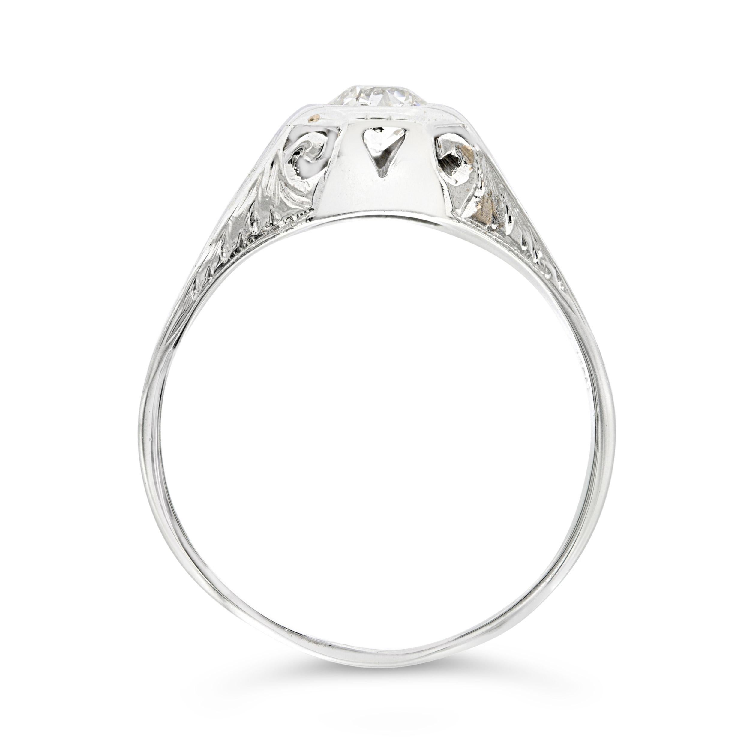 Old European Cut Art Deco 0.37 Ct. Solitaire Engagement Ring H-I SI1 in 14k White Gold For Sale