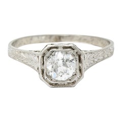 Vintage Art Deco 0.38 Carat Diamond Platinum Foliate Engagement Ring