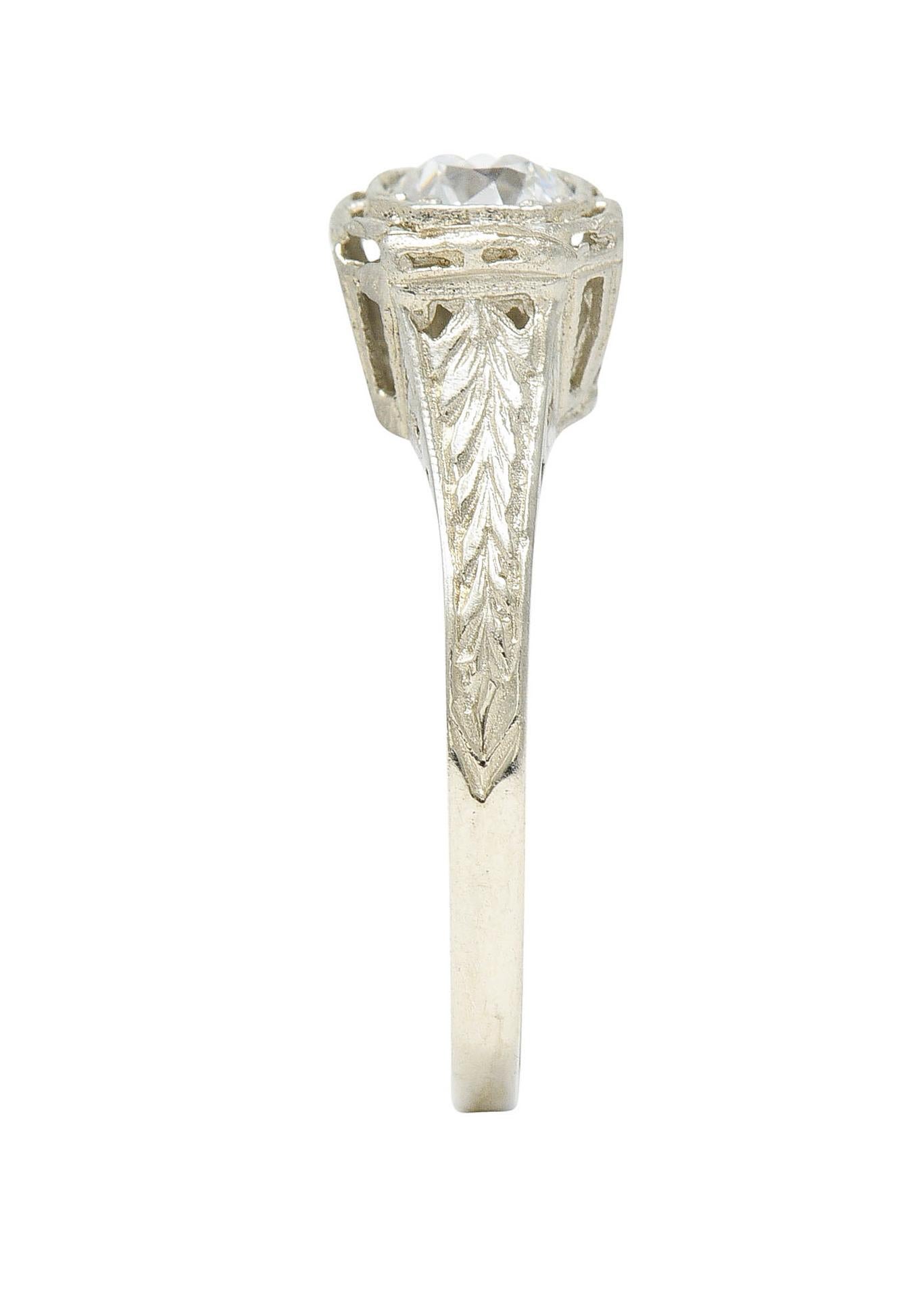 Art Deco 0.39 Carat Diamond 14 Karat White Gold Wheat Engagement Ring 4