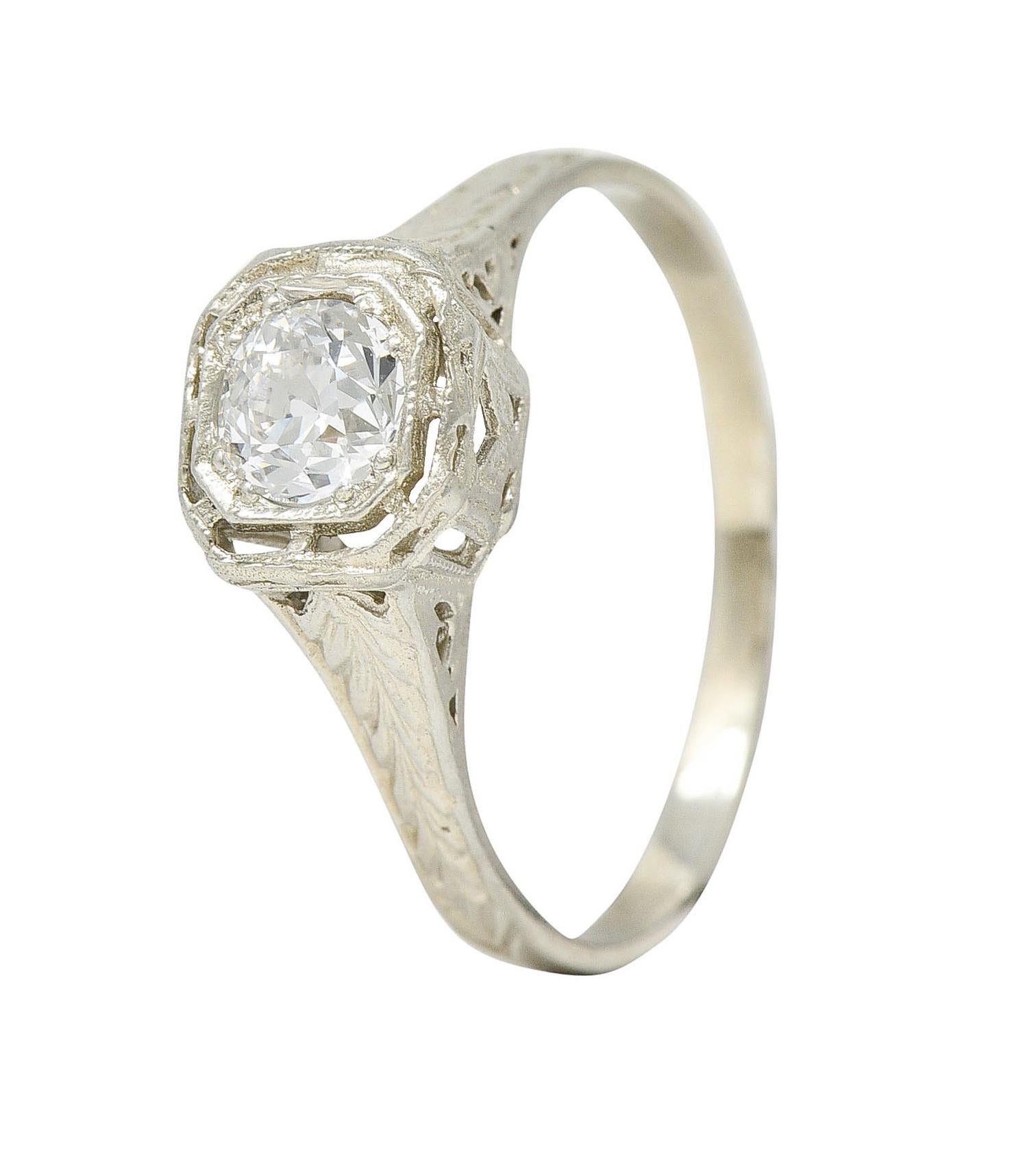 Art Deco 0.39 Carat Diamond 14 Karat White Gold Wheat Engagement Ring 5