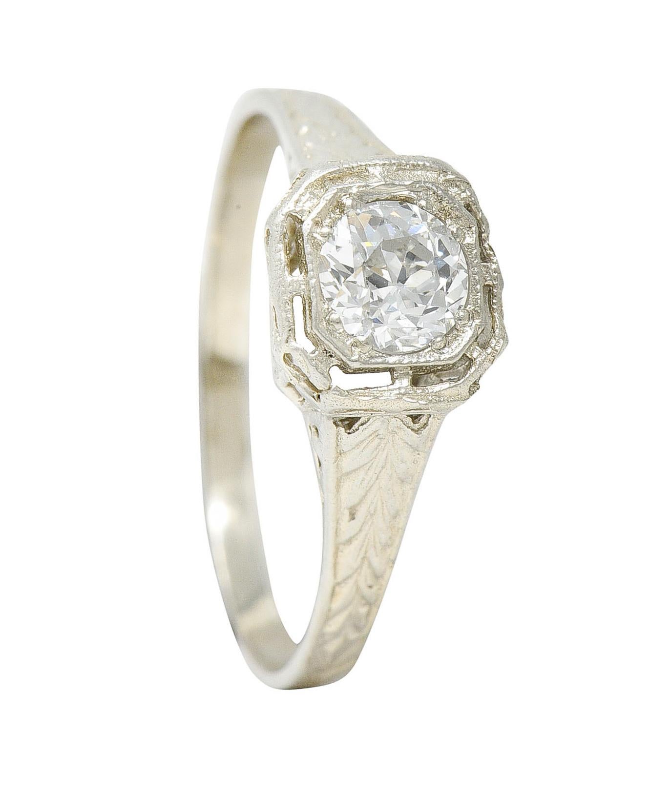 Art Deco 0.39 Carat Diamond 14 Karat White Gold Wheat Engagement Ring 6