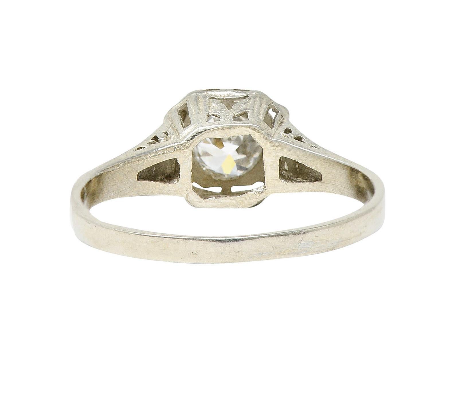Old European Cut Art Deco 0.39 Carat Diamond 14 Karat White Gold Wheat Engagement Ring