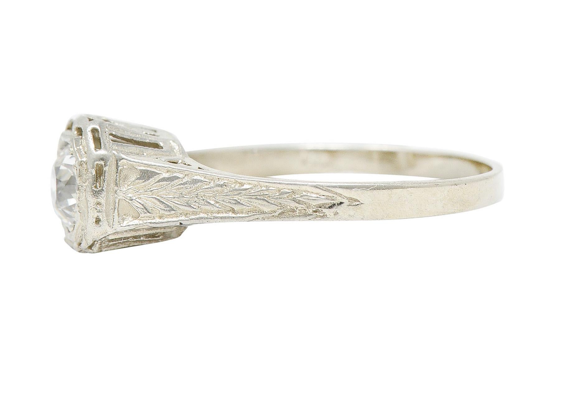 Art Deco 0.39 Carat Diamond 14 Karat White Gold Wheat Engagement Ring In Excellent Condition In Philadelphia, PA