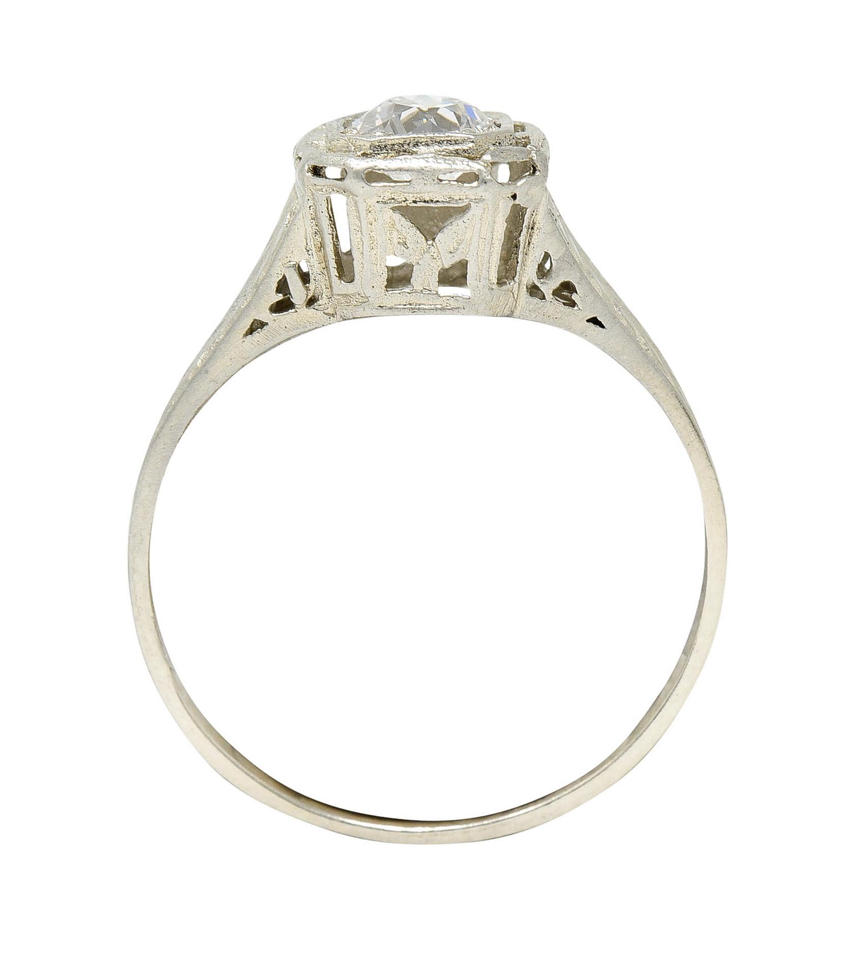 Art Deco 0.39 Carat Diamond 14 Karat White Gold Wheat Engagement Ring 2