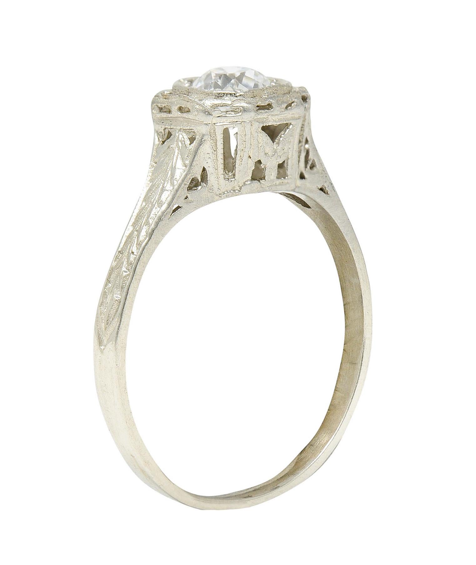 Art Deco 0.39 Carat Diamond 14 Karat White Gold Wheat Engagement Ring 3