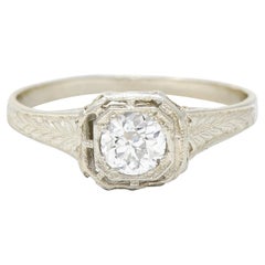 Art Deco 0.39 Carat Diamond 14 Karat White Gold Wheat Engagement Ring