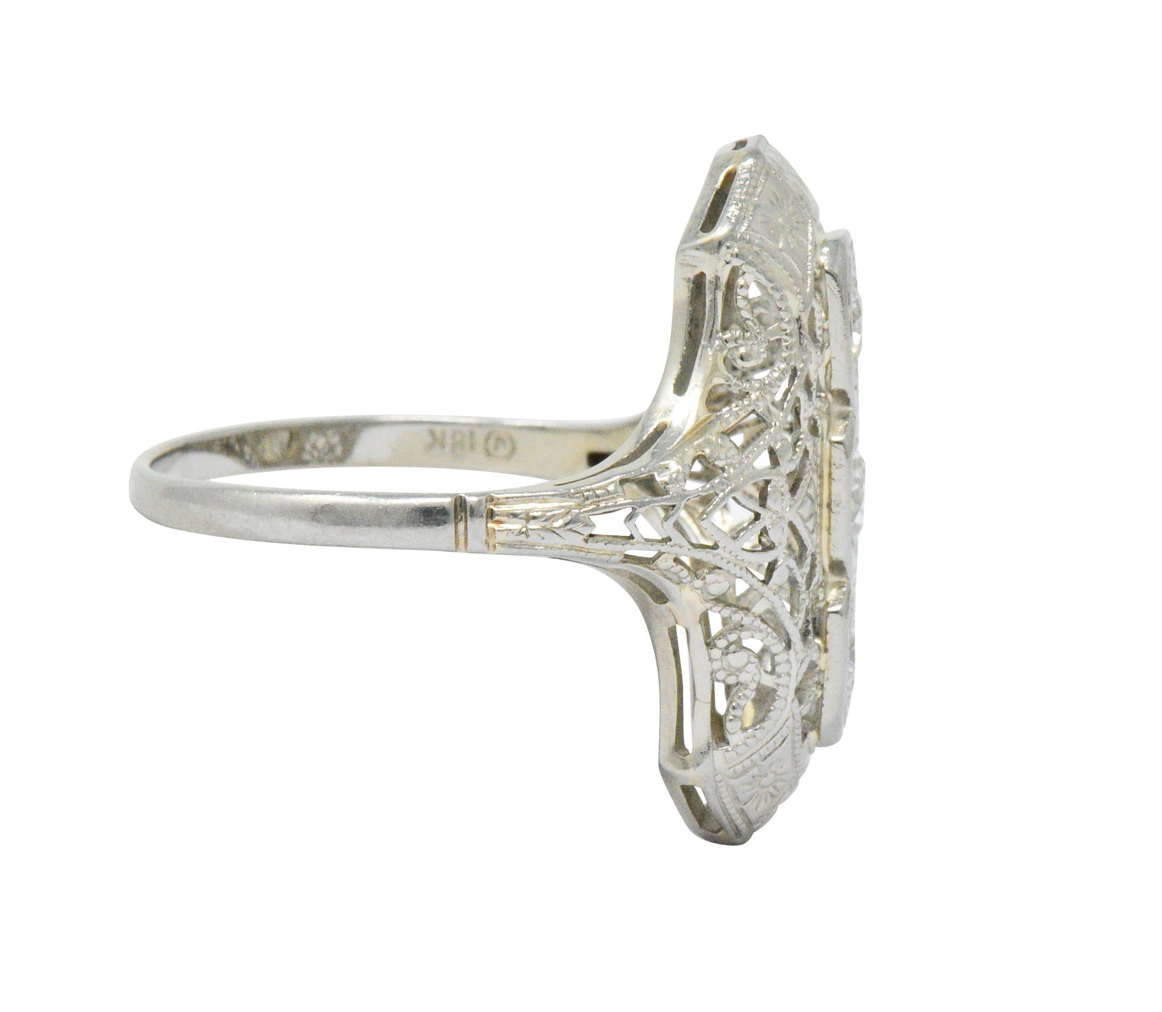 Art Deco 0.40 Carat Diamond 18 Karat White Gold Three Stone Dinner Ring In Excellent Condition In Philadelphia, PA