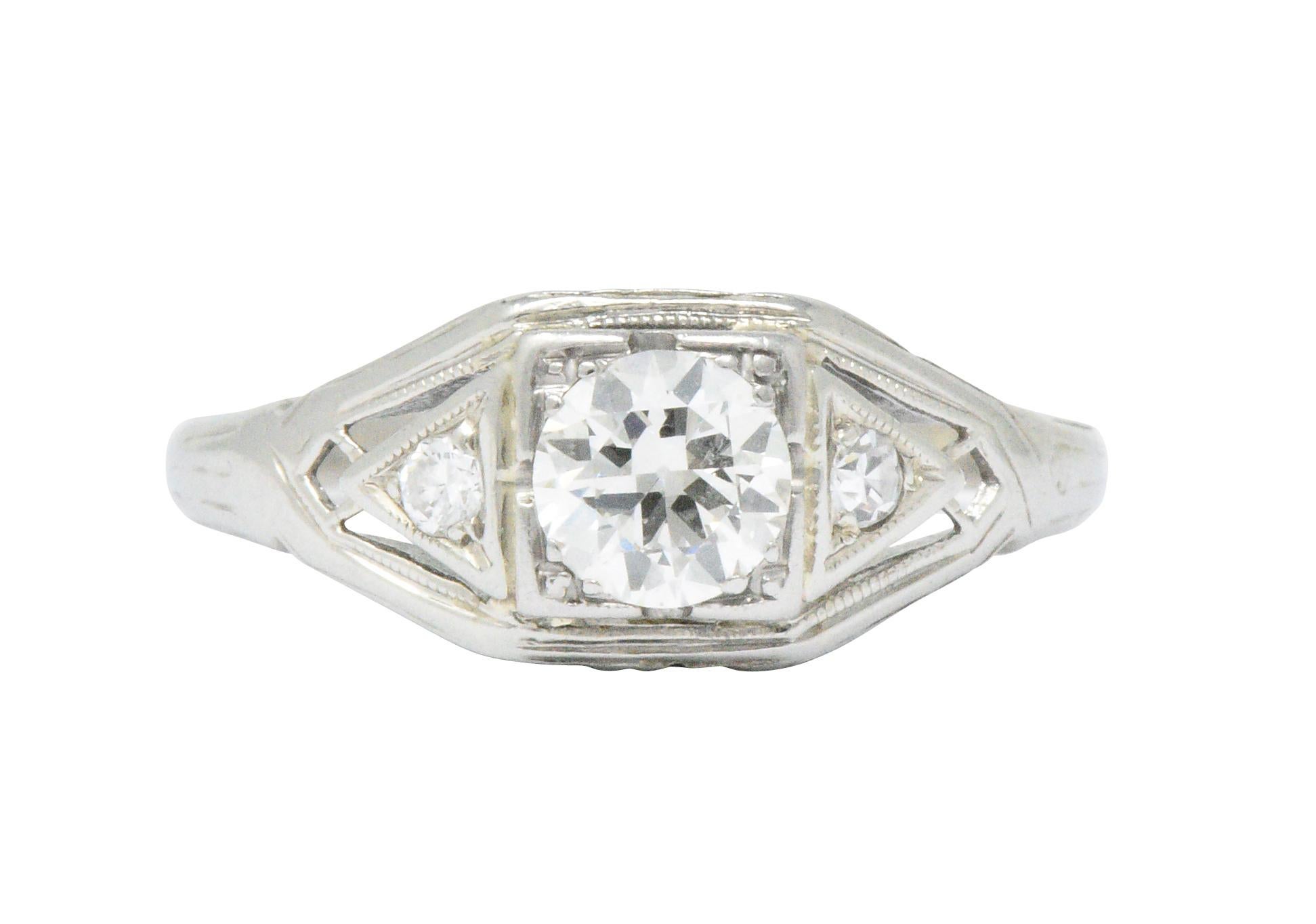 Art Deco 0.40 Carat Diamond and 14 Karat White Gold Engagement Ring In Good Condition In Philadelphia, PA