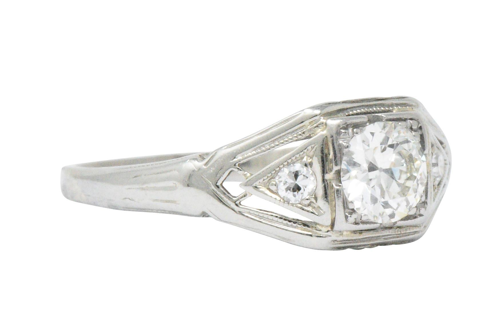 Women's or Men's Art Deco 0.40 Carat Diamond and 14 Karat White Gold Engagement Ring