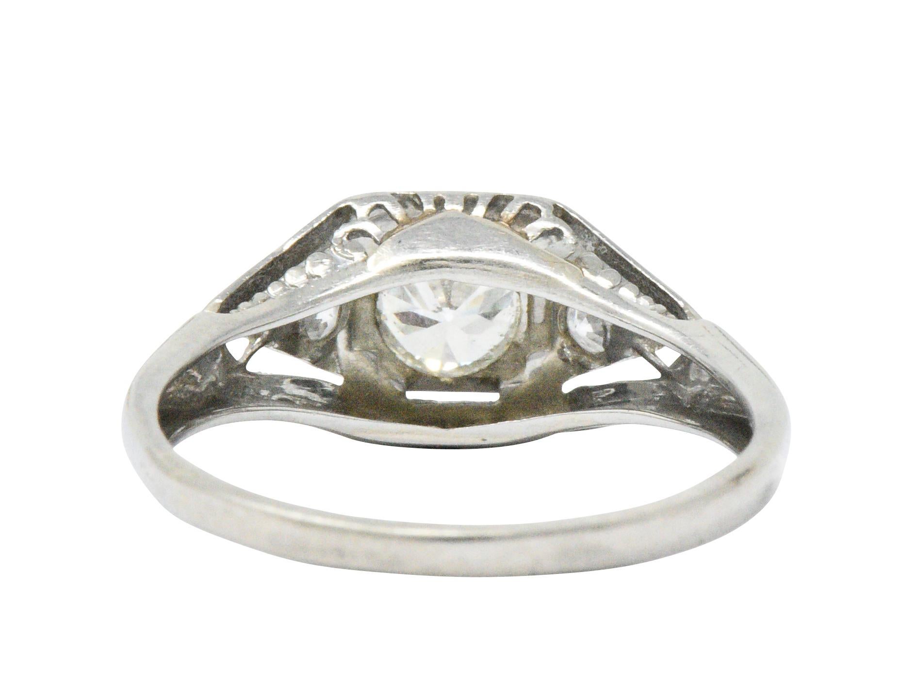 Art Deco 0.40 Carat Diamond and 14 Karat White Gold Engagement Ring 1