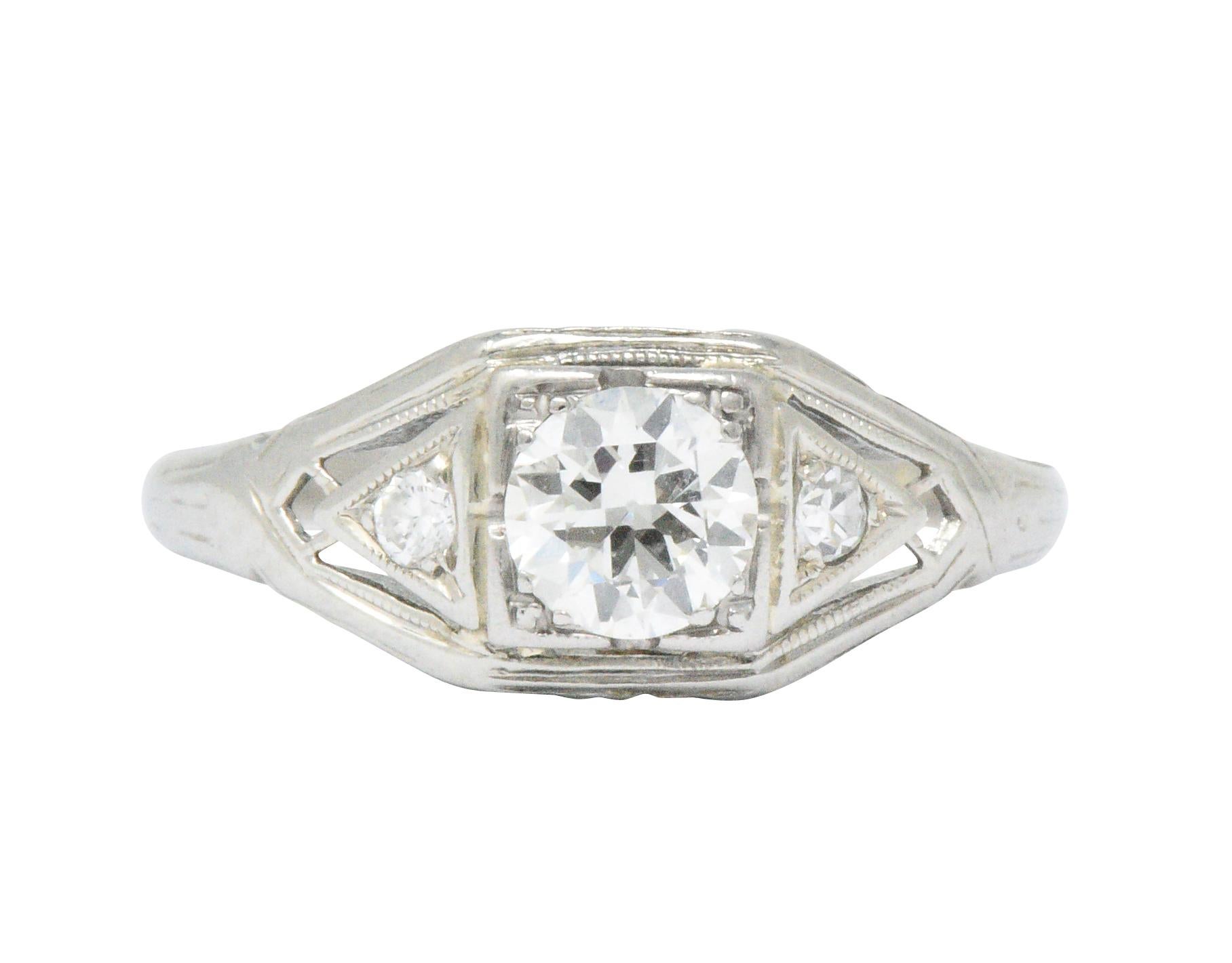 Art Deco 0.40 Carat Diamond and 14 Karat White Gold Engagement Ring 3