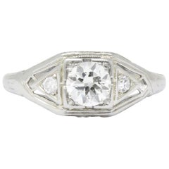 Art Deco 0.40 Carat Diamond and 14 Karat White Gold Engagement Ring