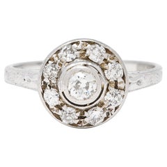 Art Deco 0.40 CTW Diamond 18 Karat White Gold Halo Ring