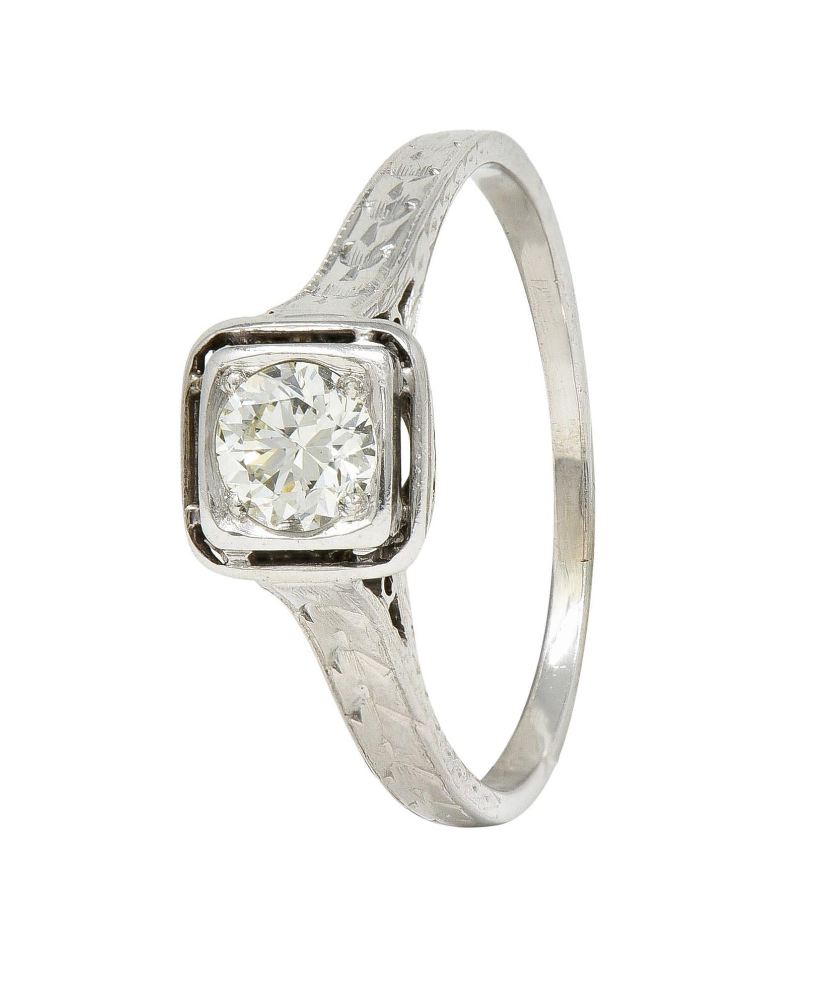 Art Deco 0.40 CTW Diamond 18 Karat White Gold Vintage Trellis Engagement Ring For Sale 5