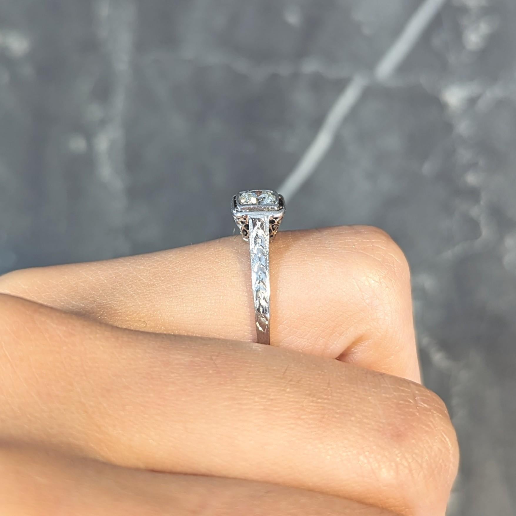 Art Deco 0.40 CTW Diamond 18 Karat White Gold Vintage Trellis Engagement Ring For Sale 7