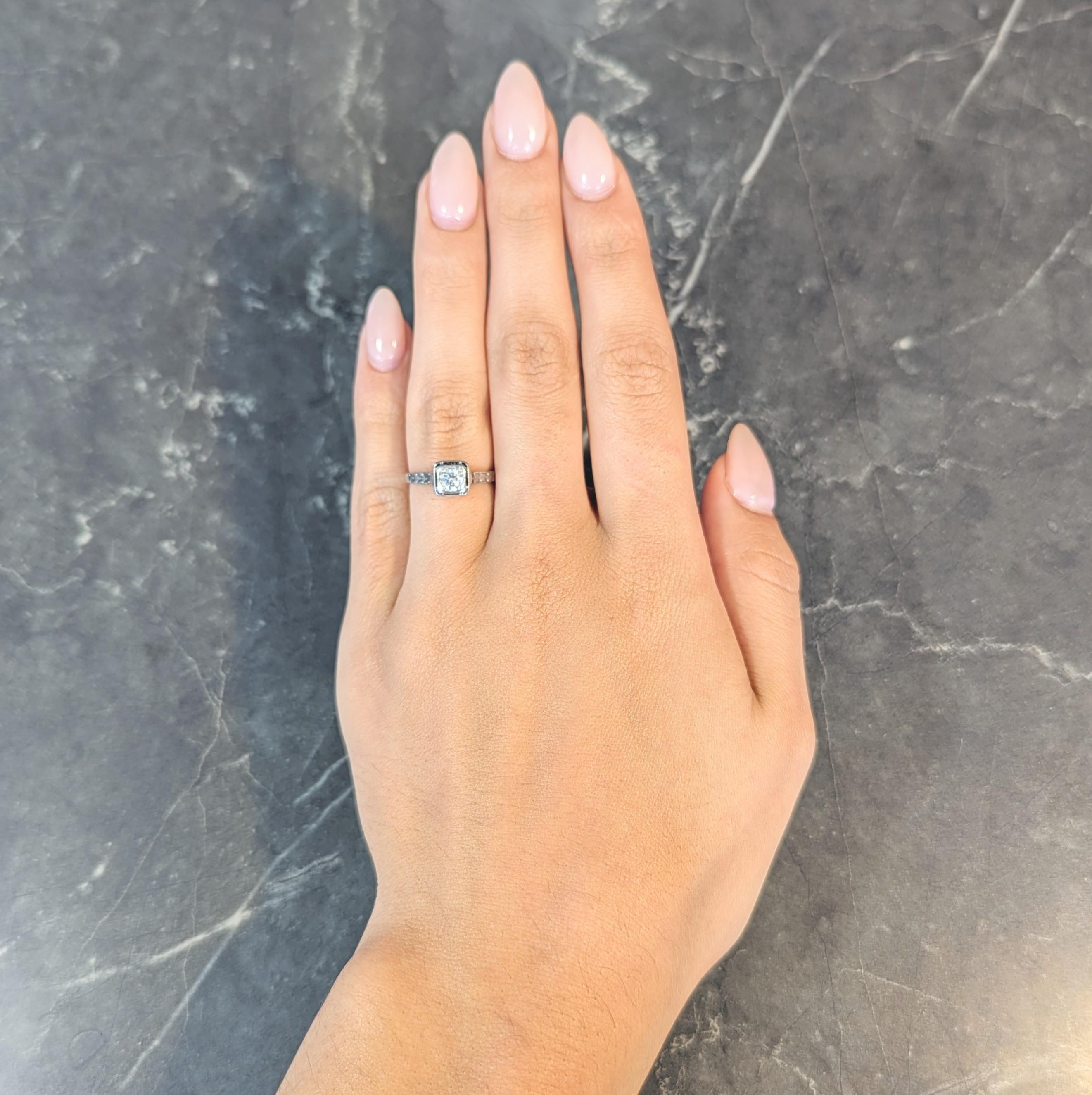 Round Cut Art Deco 0.40 CTW Diamond 18 Karat White Gold Vintage Trellis Engagement Ring For Sale