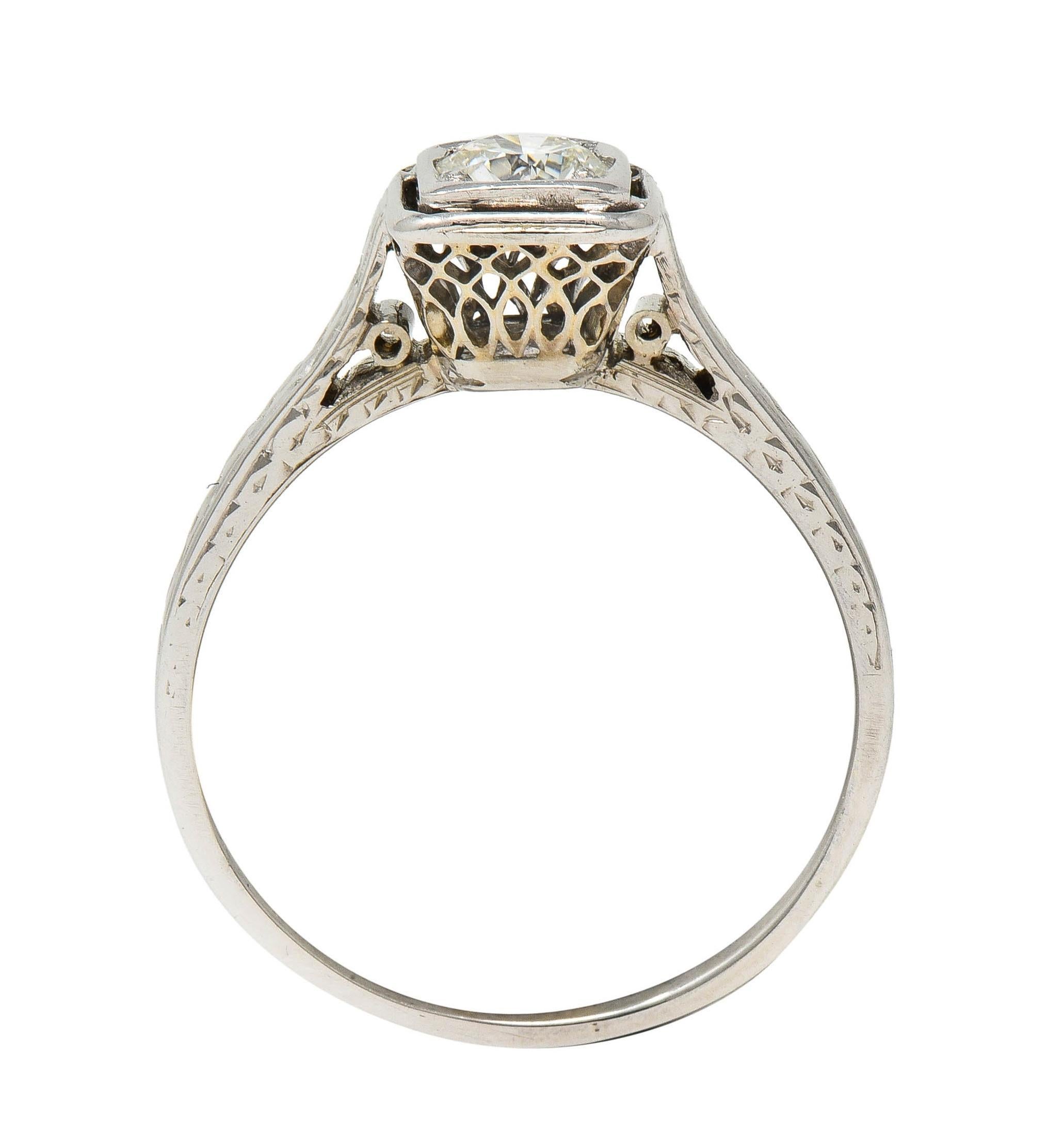 Art Deco 0.40 CTW Diamond 18 Karat White Gold Vintage Trellis Engagement Ring In Excellent Condition For Sale In Philadelphia, PA