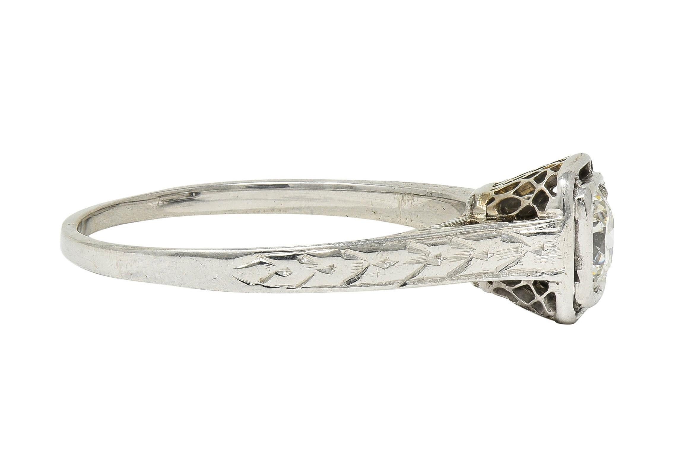 Women's or Men's Art Deco 0.40 CTW Diamond 18 Karat White Gold Vintage Trellis Engagement Ring For Sale