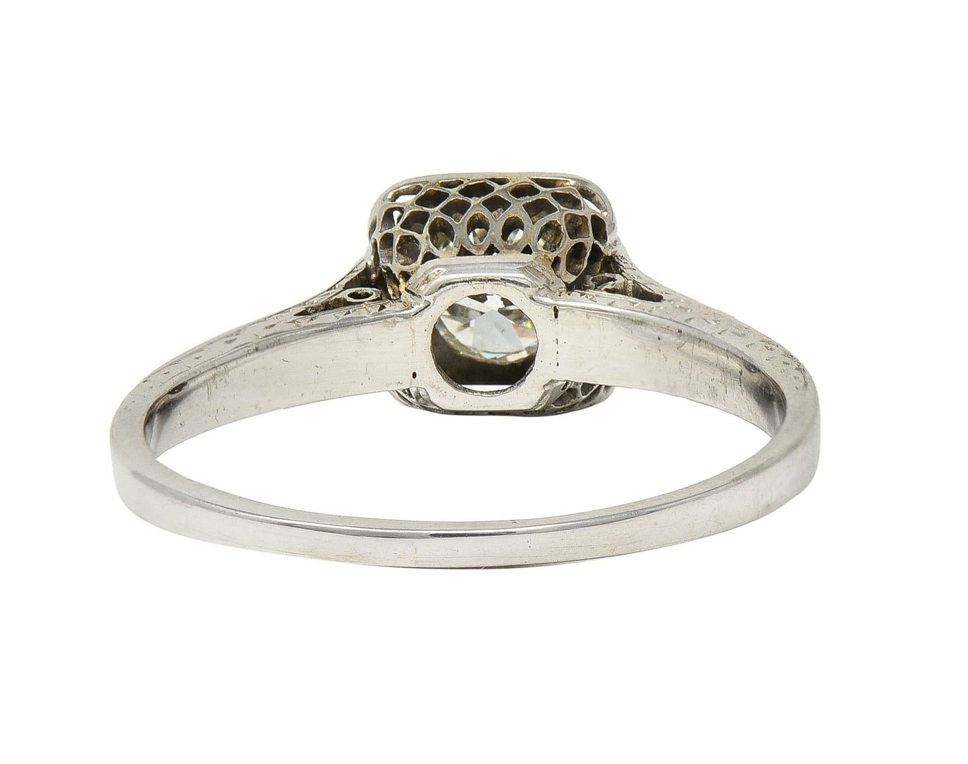 Art Deco 0.40 CTW Diamond 18 Karat White Gold Vintage Trellis Engagement Ring For Sale 1