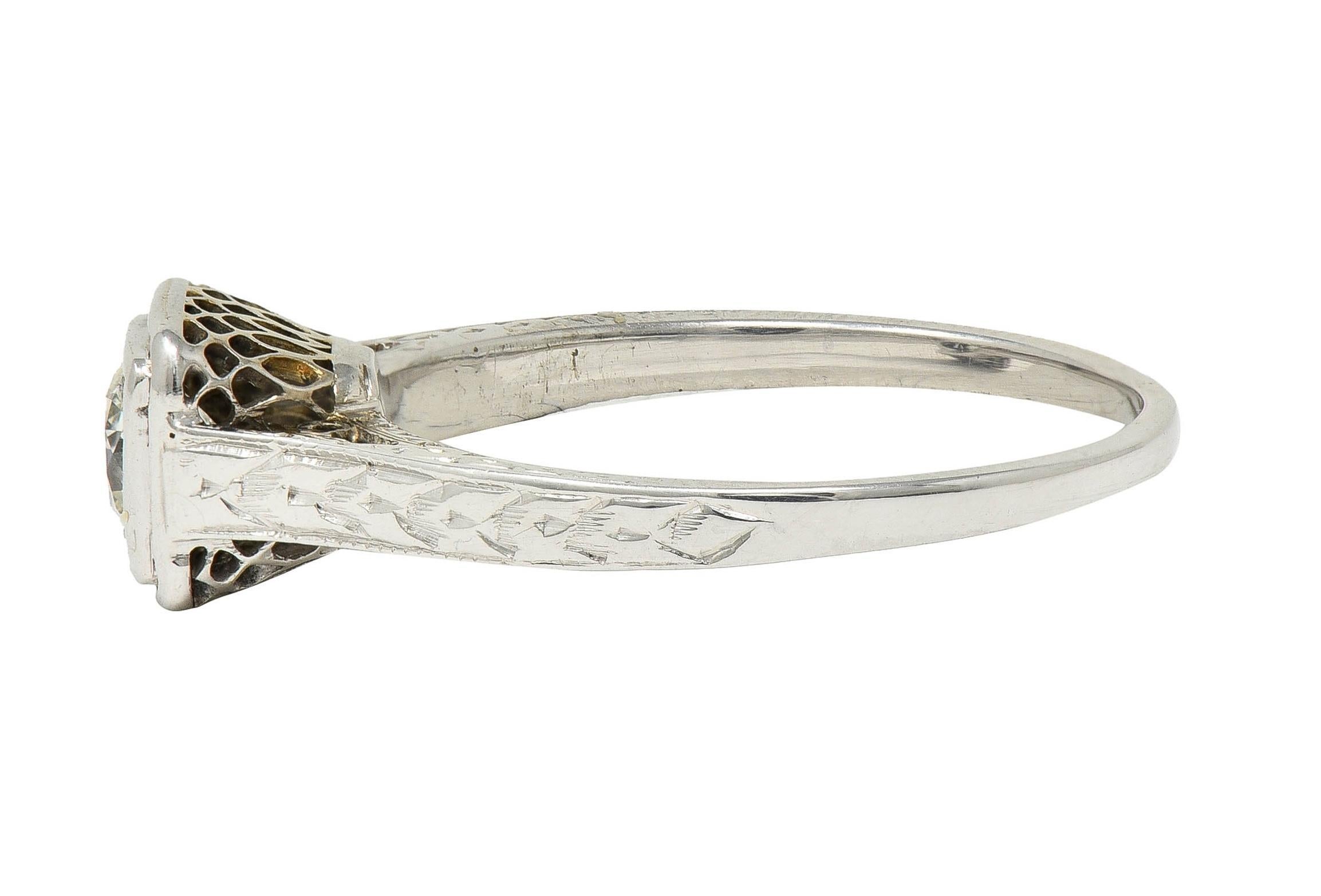 Art Deco 0.40 CTW Diamond 18 Karat White Gold Vintage Trellis Engagement Ring For Sale 2