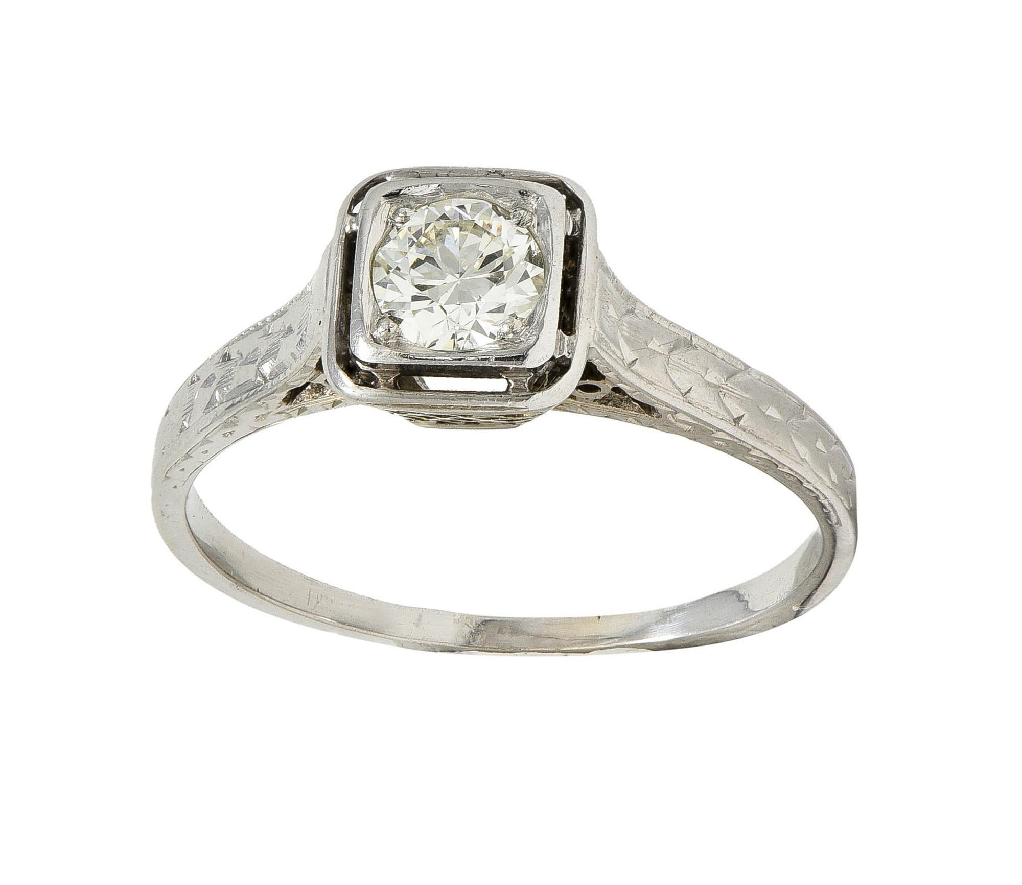 Art Deco 0.40 CTW Diamond 18 Karat White Gold Vintage Trellis Engagement Ring For Sale 3