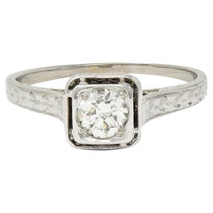 Bague de fiançailles Art déco en or blanc 18 carats avec treillis et diamants de 0,40 carat poids total