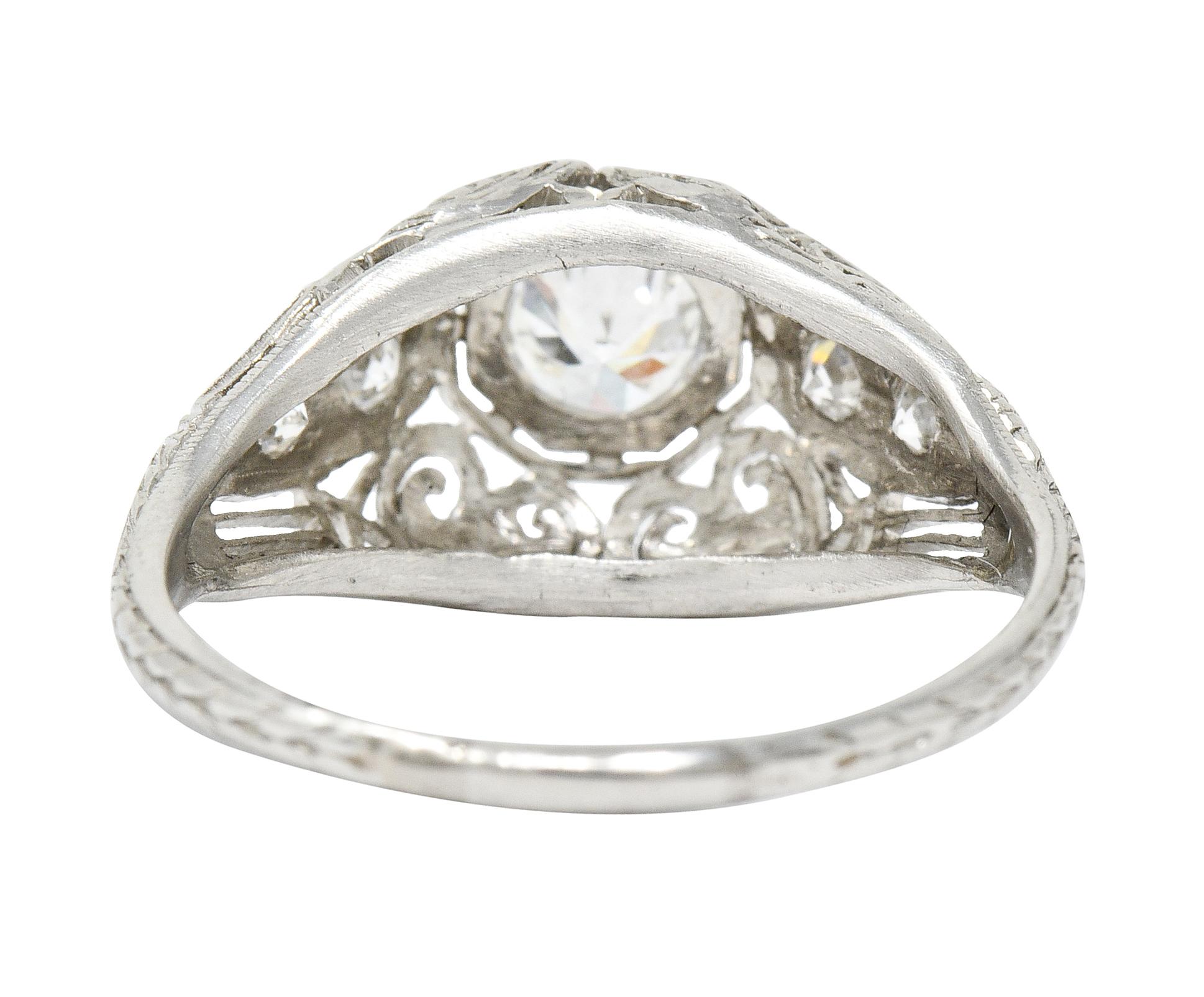 Art Deco 0.40 Carat Diamond Platinum Heart Filigree Dinner Ring In Good Condition In Philadelphia, PA
