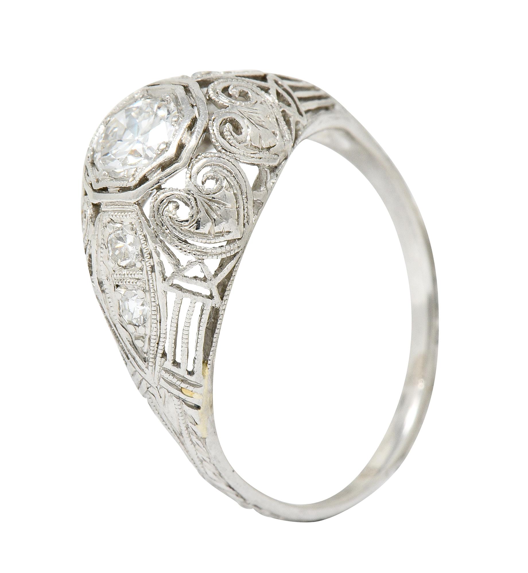 Art Deco 0.40 Carat Diamond Platinum Heart Filigree Dinner Ring 3