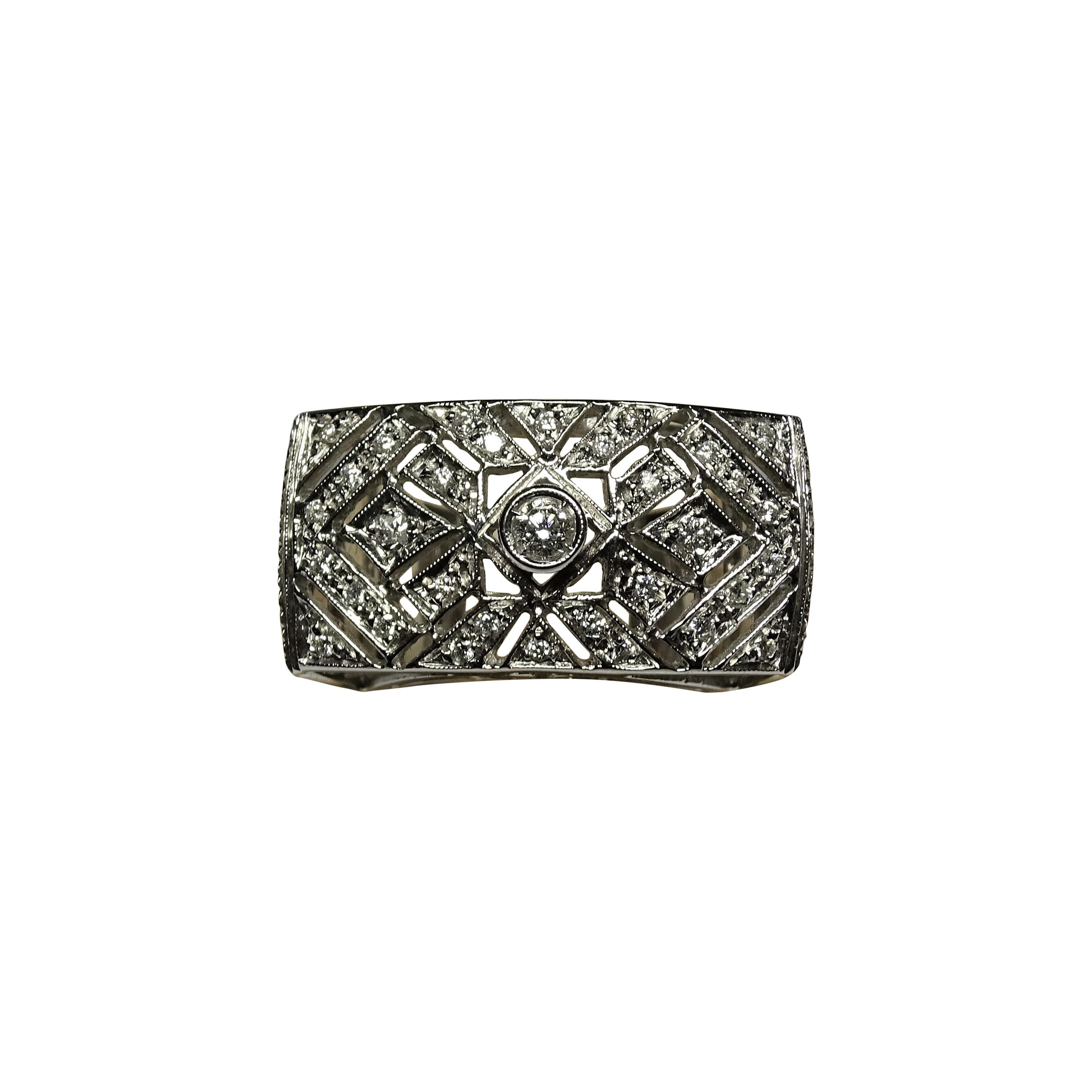 Art Deco Style 0.40 White Diamond 18 Karat White Gold Band Ring For Sale