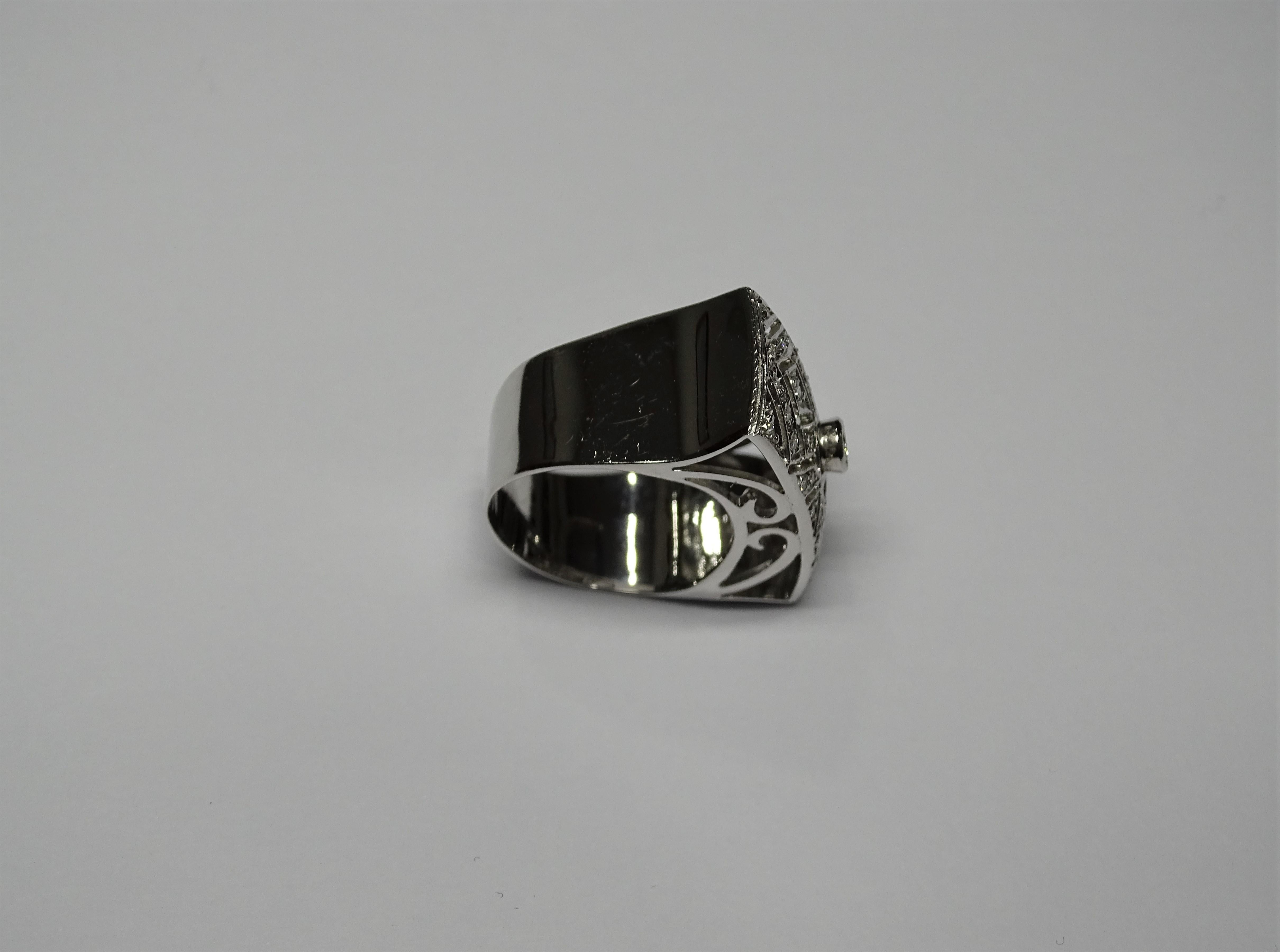 Women's or Men's Art Deco Style 0.40 White Diamond 18 Karat White Gold Band Ring For Sale