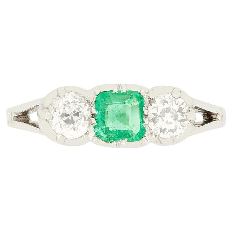 Art Deco 0.40ct Emerald and Diamond Three Stone, c.1920s